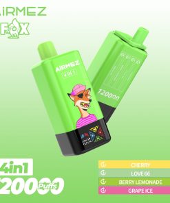 Airmez Fox 120K Puffs 4 in 1 Flavors Rechargeable LCD Display Disposable Vape EU Warehouse in Cherry & Love 66 & Berry Lemonade & Grape Ice flavor