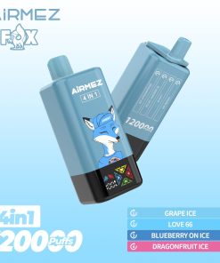 Airmez Fox 120K Puffs 4 in 1 Flavors Rechargeable LCD Display Disposable Vape EU Warehouse in Grape Ice & Love 66 & Blueberry On Ice & Dragonfruit Ice