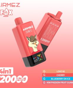 Airmez Fox 120K Puffs 4 in 1 Flavors Rechargeable LCD Display Disposable Vape EU Warehouse in Love 66 & Cherry & Blueberry On Ice & Kiwi Passion Fruit
