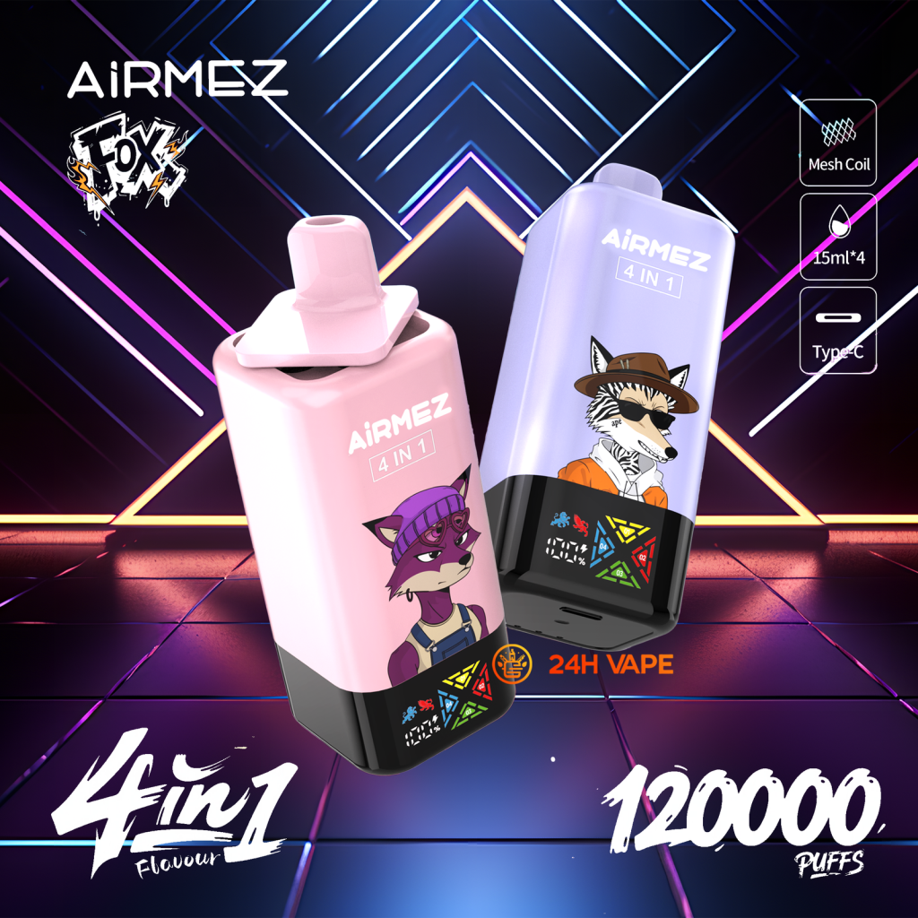 Airmez Fox 120K Puffs 4 in 1 Flavors Rechargeable LCD Display Disposable Vape EU Warehouse product image