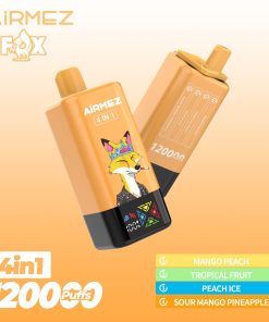 Airmez Fox 120K Puffs 4 in 1 Flavors Rechargeable LCD Display Disposable Vape EU Warehouse in Mango Peach & Tropical Fruit & Peach Ice & Sour Mango