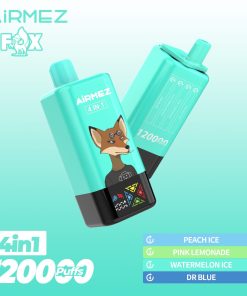 Airmez Fox 120K Puffs 4 in 1 Flavors Rechargeable LCD Display Disposable Vape EU Warehouse in Peach Ice & Pink Lemonade & Watermelon Ice & Dr Blue flavor