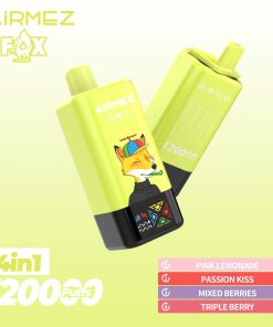 Airmez Fox 120K Puffs 4 in 1 Flavors Rechargeable LCD Display Disposable Vape EU Warehouse in Pink Lemonade & Passion Kiss & Mixed Berries & Triple Berry