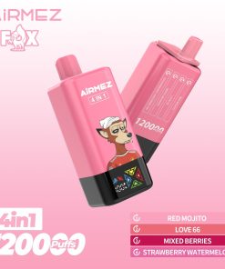 Airmez Fox 120K Puffs 4 in 1 Flavors Rechargeable LCD Display Disposable Vape EU Warehouse in Red Mojito & Love 66 & Mixed Berries & Strawberry Watermelon