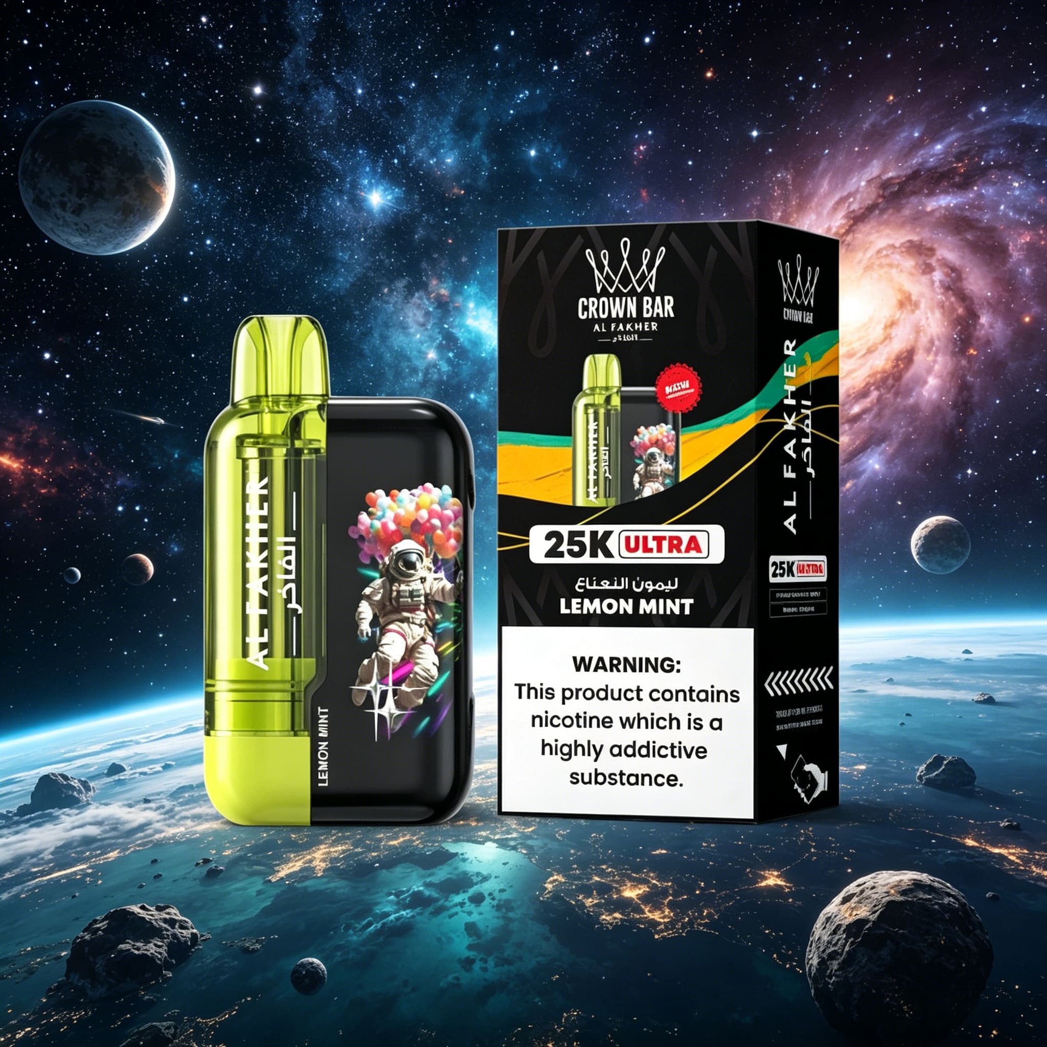 AL Fakher Crown Bar Ultra 25K 25000 Puffs Dual Mode Rechargeable LED Display in al fakher crown bar ultra 25k lemon mint flavor