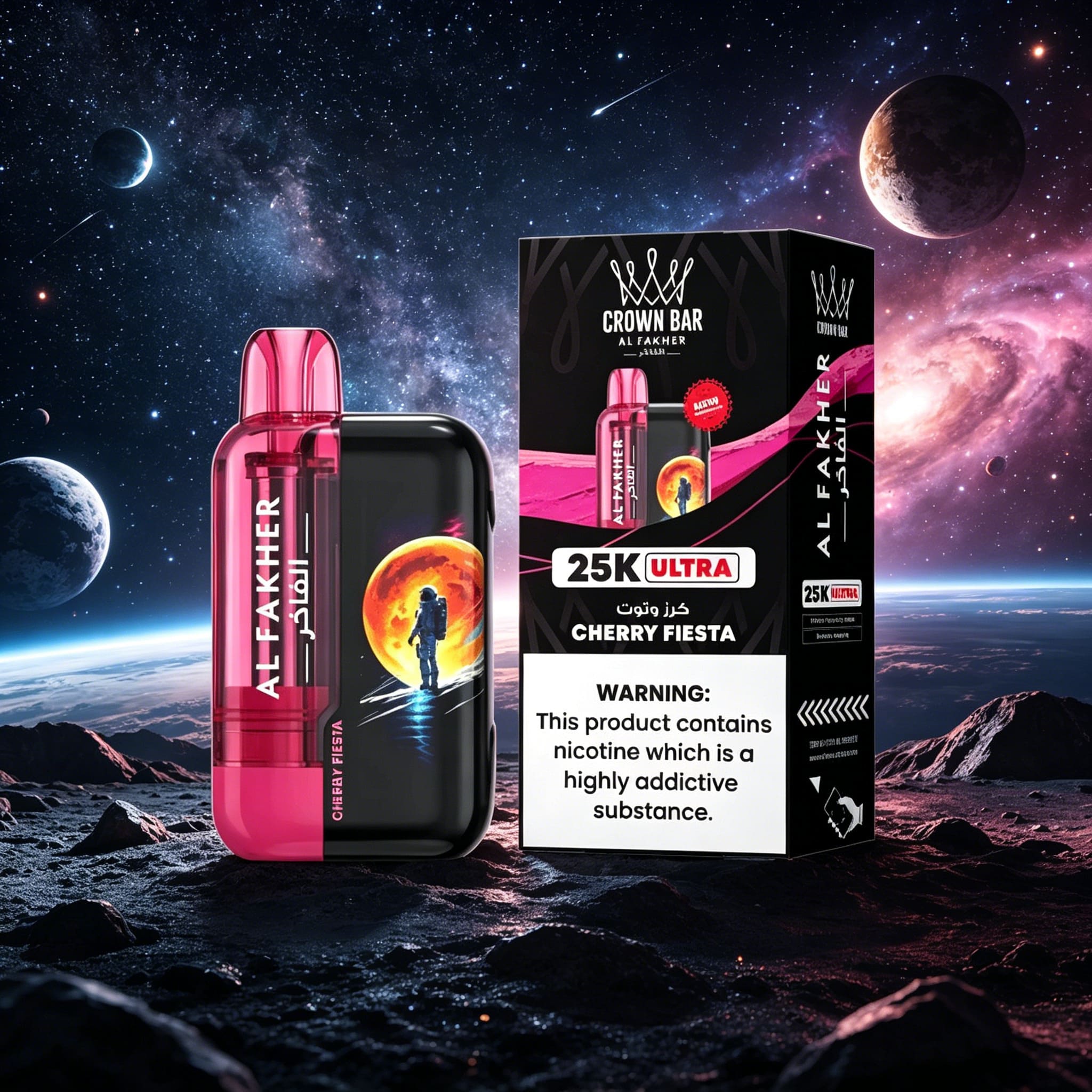 AL Fakher Crown Bar Ultra 25K 25000 Puffs Dual Mode Rechargeable LED Display in Cherry Fizz flavor