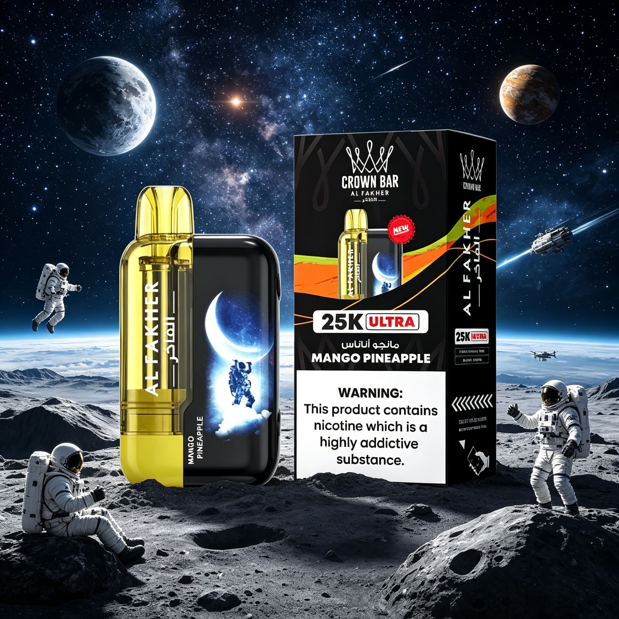 AL Fakher Crown Bar Ultra 25K 25000 Puffs Dual Mode Rechargeable LED Display in Cool Mango flavor