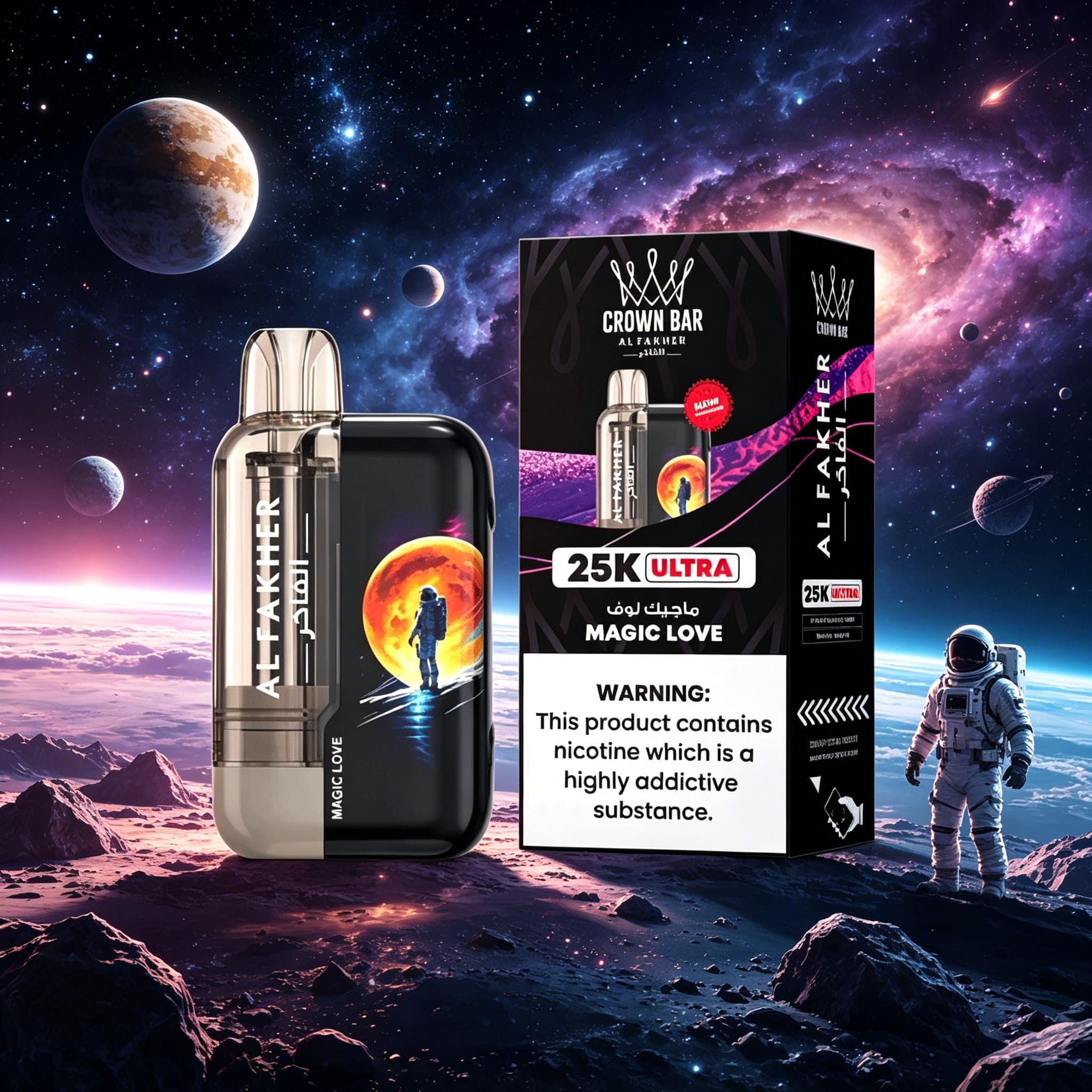 AL Fakher Crown Bar Ultra 25K 25000 Puffs Dual Mode Rechargeable LED Display in Magic Love flavor