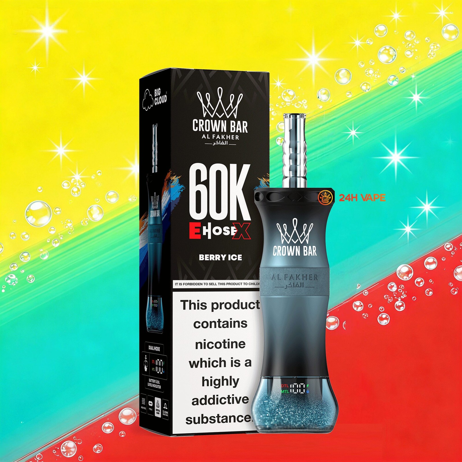 Al Fakher Crown Bar E-Hose X 60k 60000 Puffs Dual Mode LCD Display Disposable EU Warehouse in Berry Ice flavor