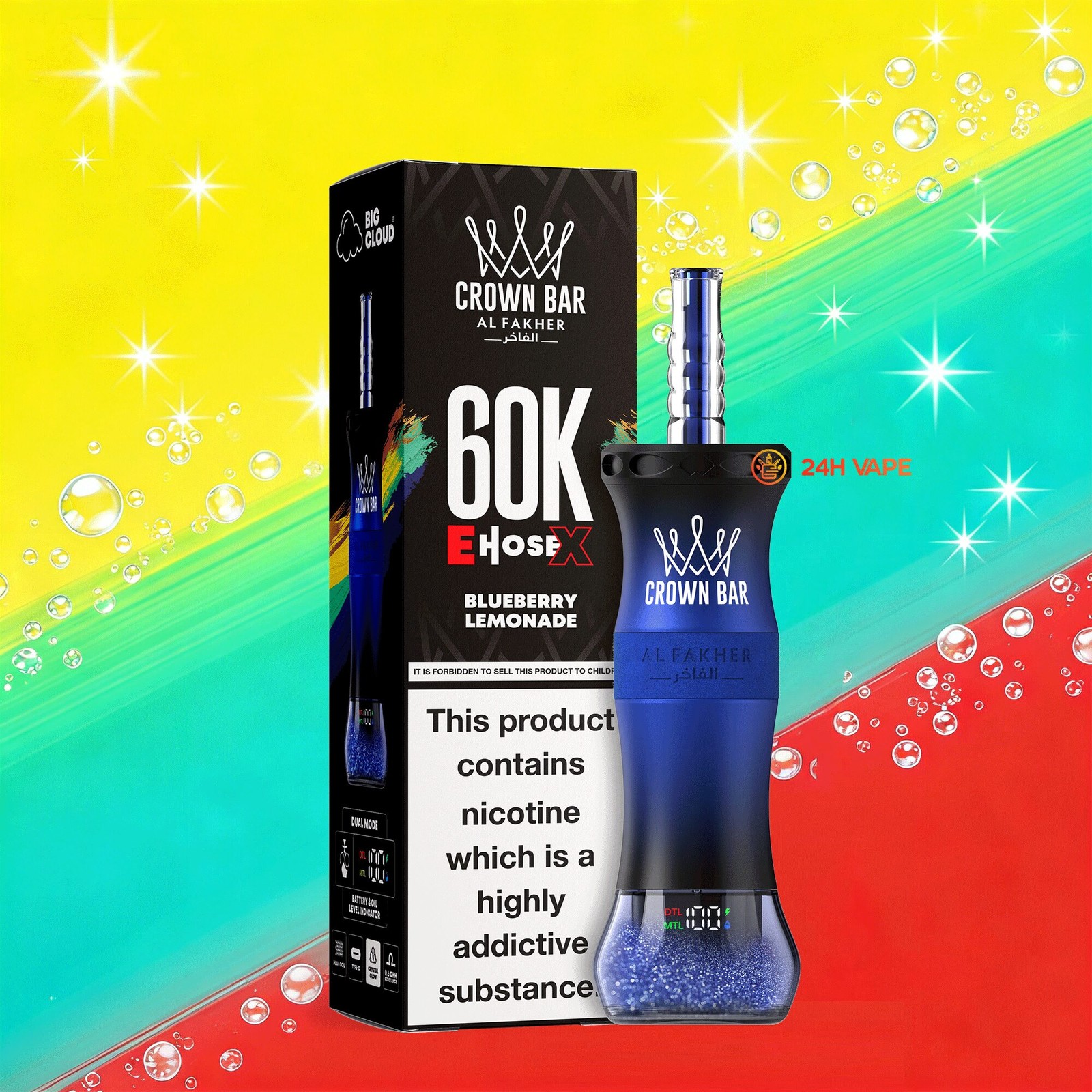 Al Fakher Crown Bar E-Hose X 60k 60000 Puffs Dual Mode LCD Display Disposable EU Warehouse in Lemon Lime flavor