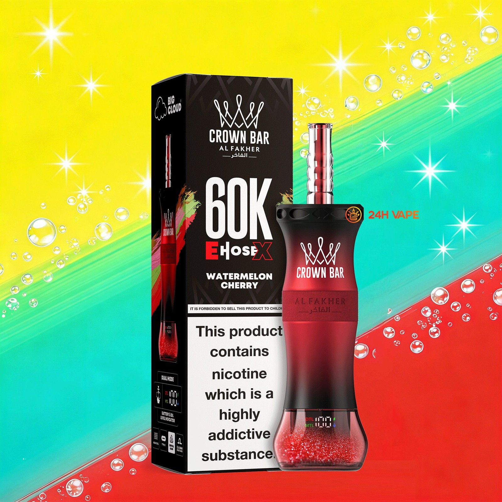 Al Fakher Crown Bar E-Hose X 60k 60000 Puffs Dual Mode LCD Display Disposable EU Warehouse in Strawberry Cherry flavor