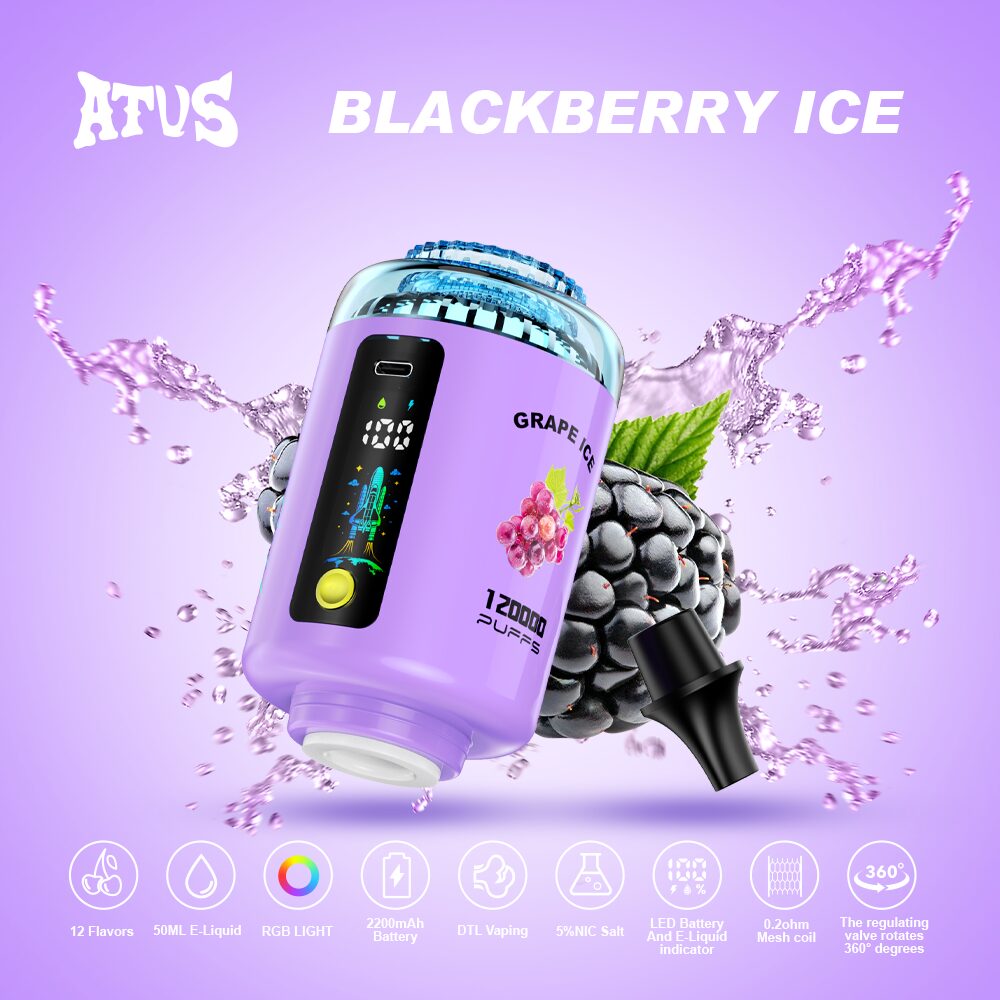 ATVS 120000 120K Puffs Hookah Head LED Display DTL Disposable Vape in Blackberry Ice flavor