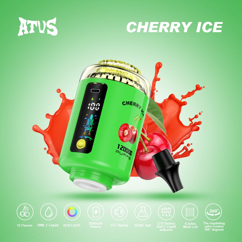 ATVS 120000 120K Puffs Hookah Head LED Display DTL Disposable Vape in Cherry Ice flavor