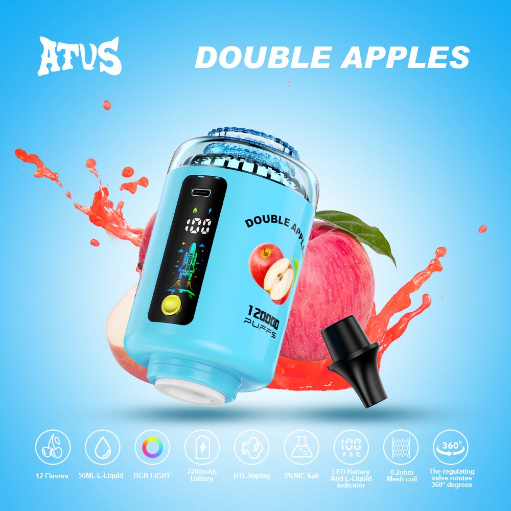 ATVS 120000 120K Puffs Hookah Head LED Display DTL Disposable Vape in Double Apples flavor