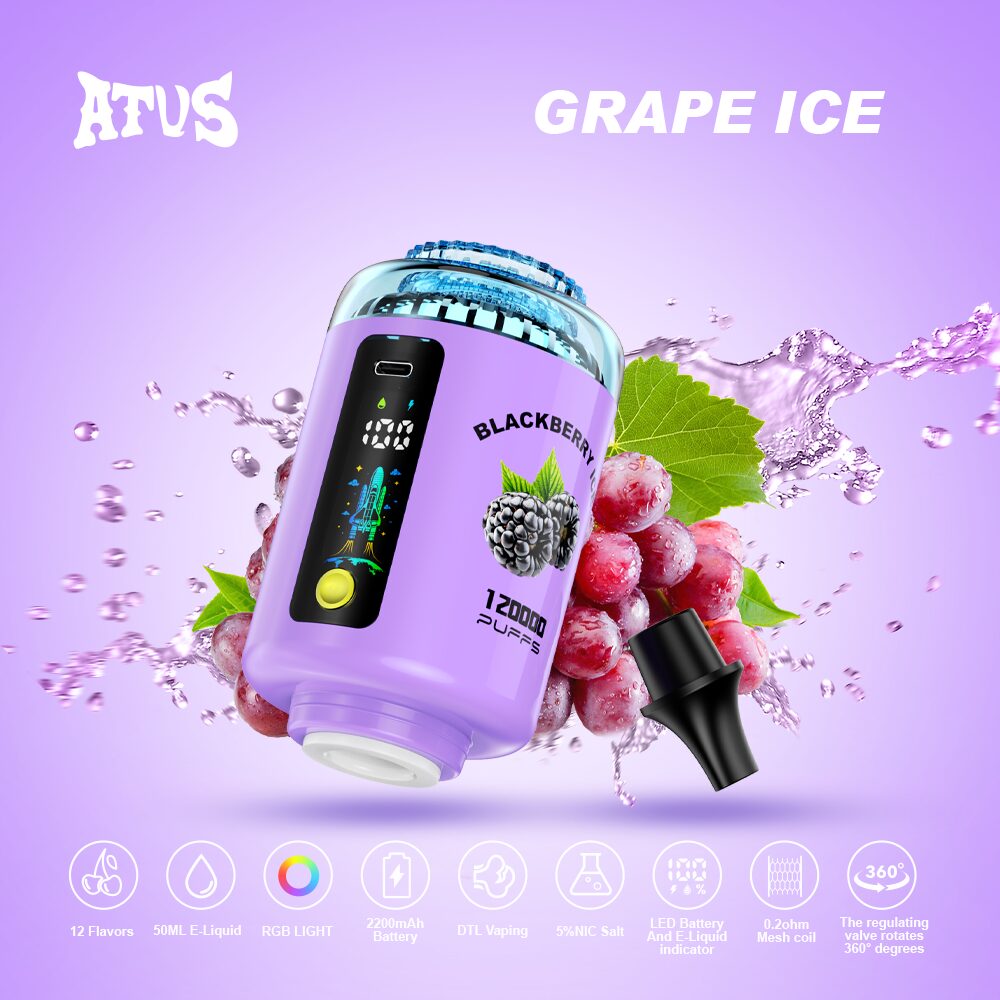 ATVS 120000 120K Puffs Hookah Head LED Display DTL Disposable Vape in Grape ICe flavor