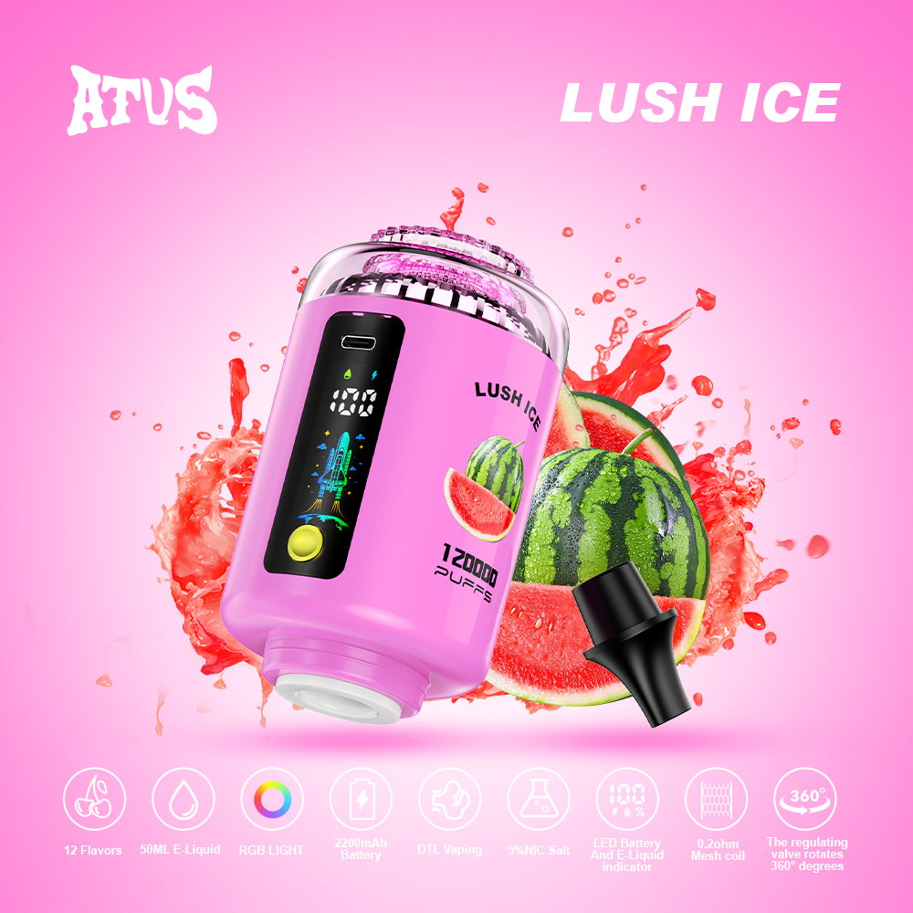 ATVS 120000 120K Puffs Hookah Head LED Display DTL Disposable Vape in Lush Ice flavor