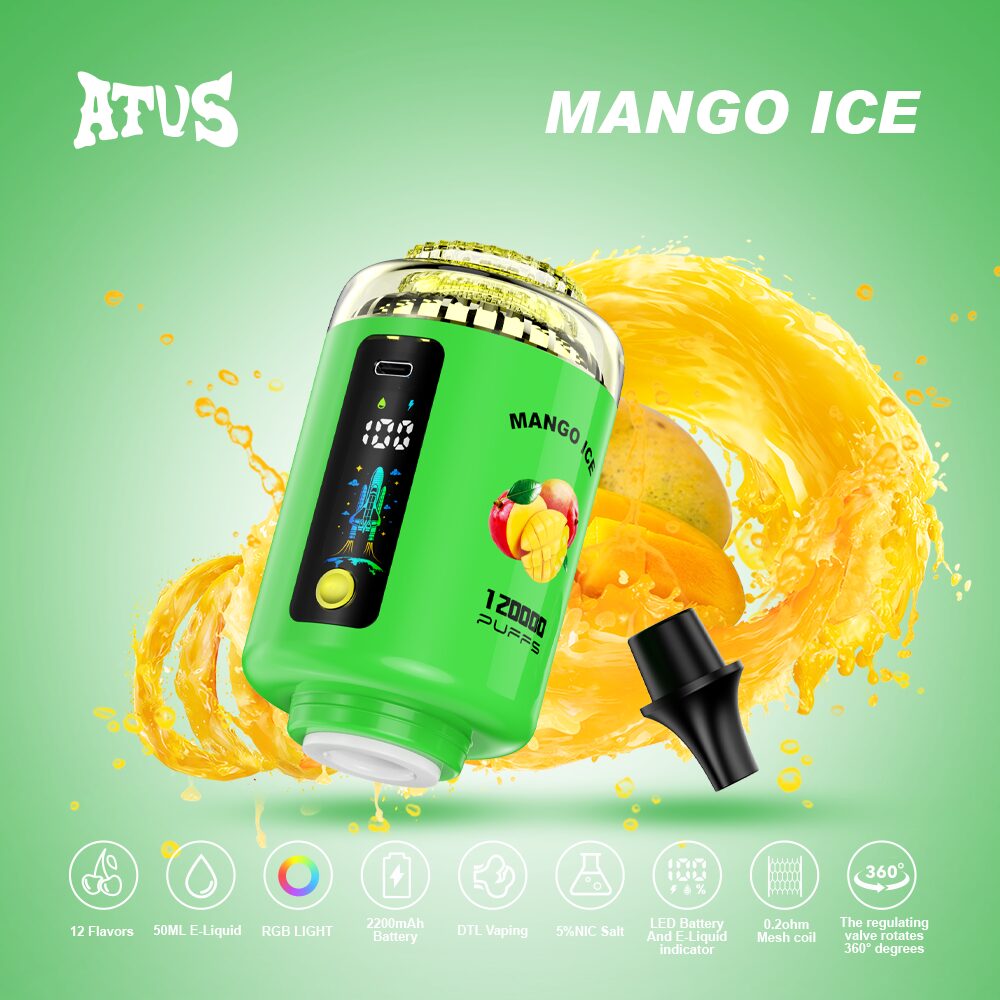 ATVS 120000 120K Puffs Hookah Head LED Display DTL Disposable Vape in Mango Ice flavor