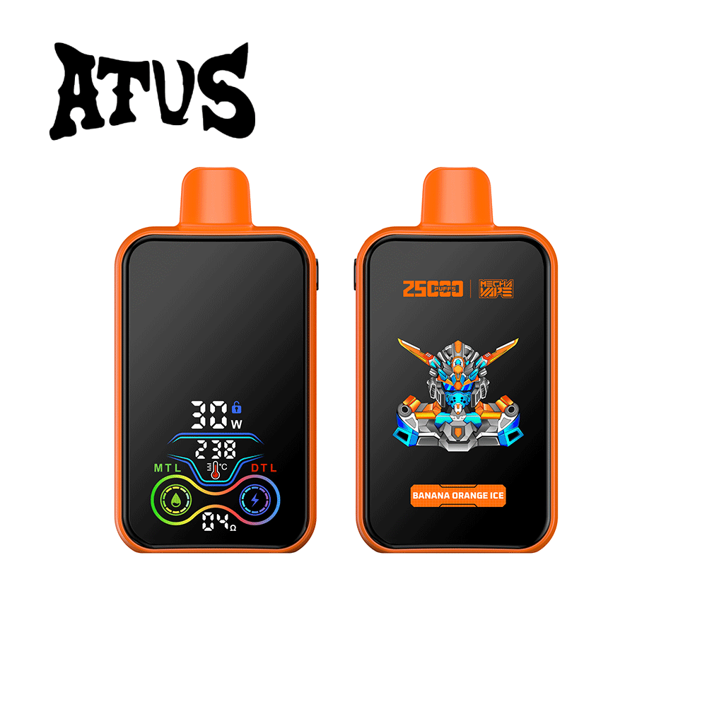 ATVS 25000 25K Puffs DTL/MTL Modes LCD Display Disposable Vape in atvs 25000 banana orange ice flavor
