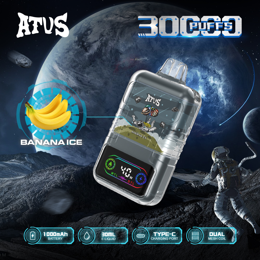 ATVS 30000 30K Puffs DTL/MTL Modes LCD Display Disposable Vape in Banana Ice flavor