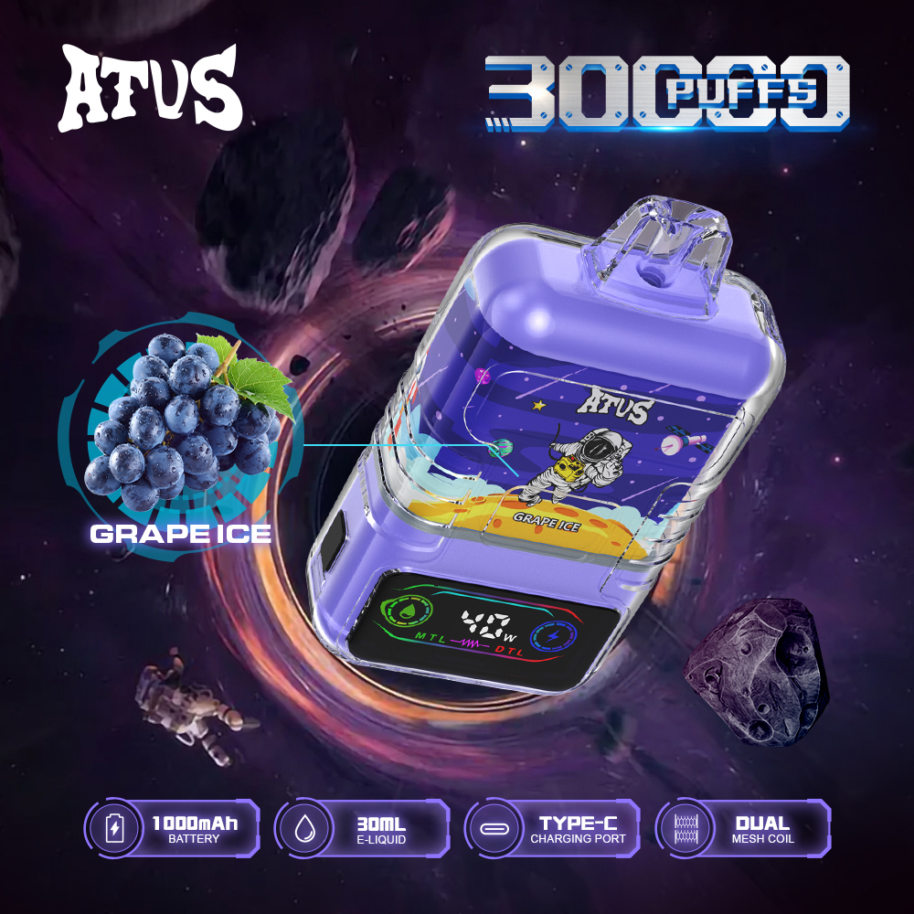 ATVS 30000 30K Puffs DTL/MTL Modes LCD Display Disposable Vape in Grape Ice flavor