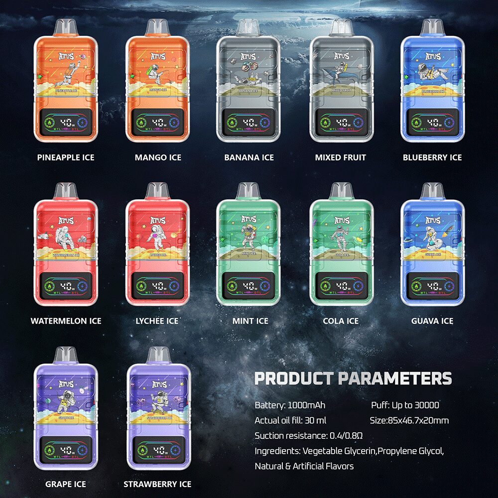 ATVS 30000 30K Puffs DTL/MTL Modes LCD Display Disposable Vape in Mixed Fruit flavor
