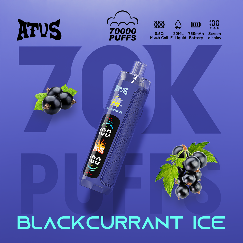 ATVS 70000 70K Puffs DTL/MTL Modes LED Display Disposable DTL in Blackcurrant Ice flavor