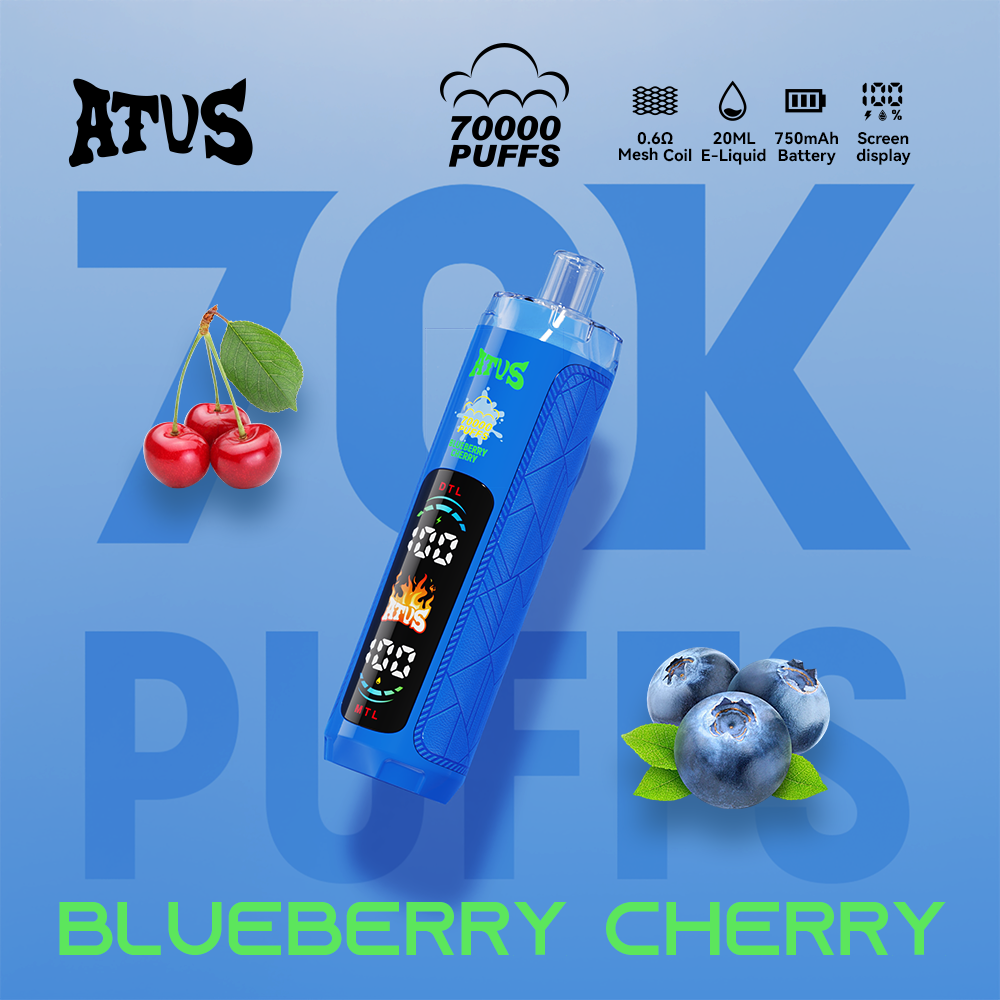 ATVS 70000 70K Puffs DTL/MTL Modes LED Display Disposable DTL in Blueberry Cherry flavor