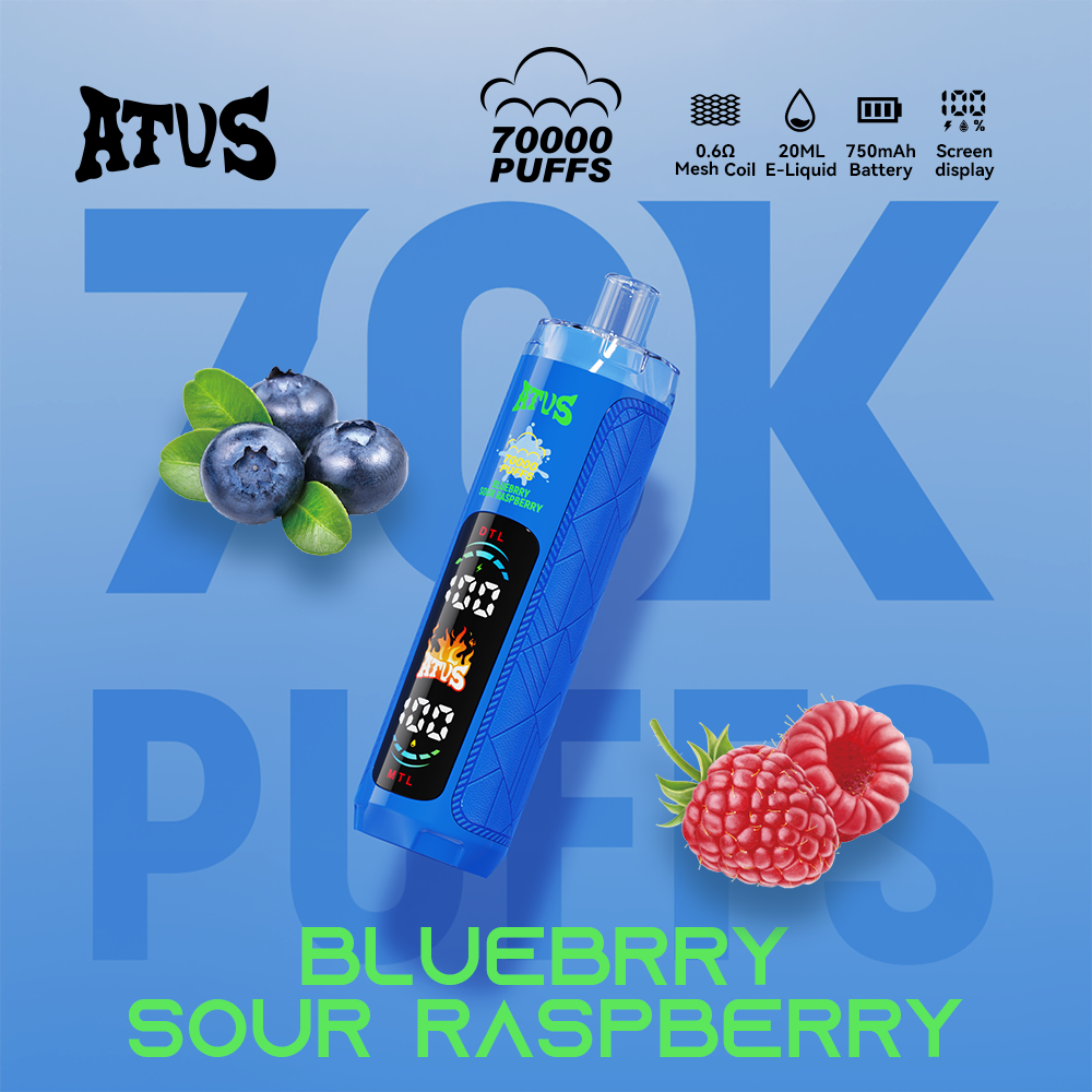 ATVS 70000 70K Puffs DTL/MTL Modes LED Display Disposable DTL in Blueberry Sour Raspberry flavor
