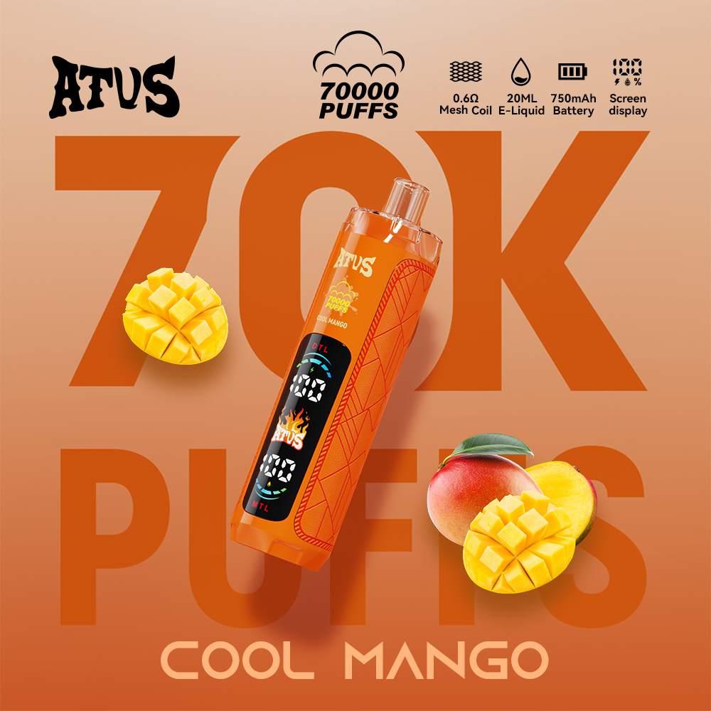 ATVS 70000 70K Puffs DTL/MTL Modes LED Display Disposable DTL in Cool Mango flavor