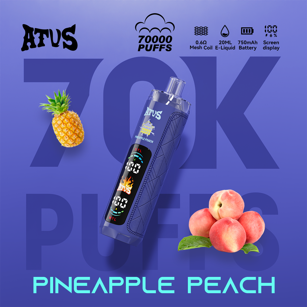 ATVS 70000 70K Puffs DTL/MTL Modes LED Display Disposable DTL in Pineapple Peach flavor