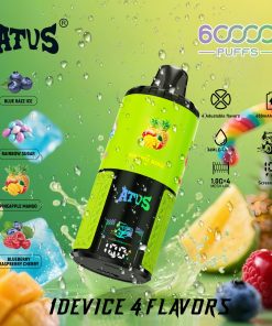 ATVS Warship 60000 60K Puffs 4 in 1 Flavors Rechargeable LCD Display Disposable Vape in Blue Razz Ice & Rainbow Sugar & Pineapple Mango & Blueberry