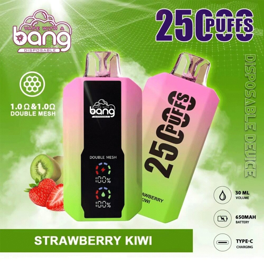 Bang 25000 25k Puffs 0% 2% 3% 5% Nicotine New LED Display Vape Pod in Strawberry Kiwi flavor