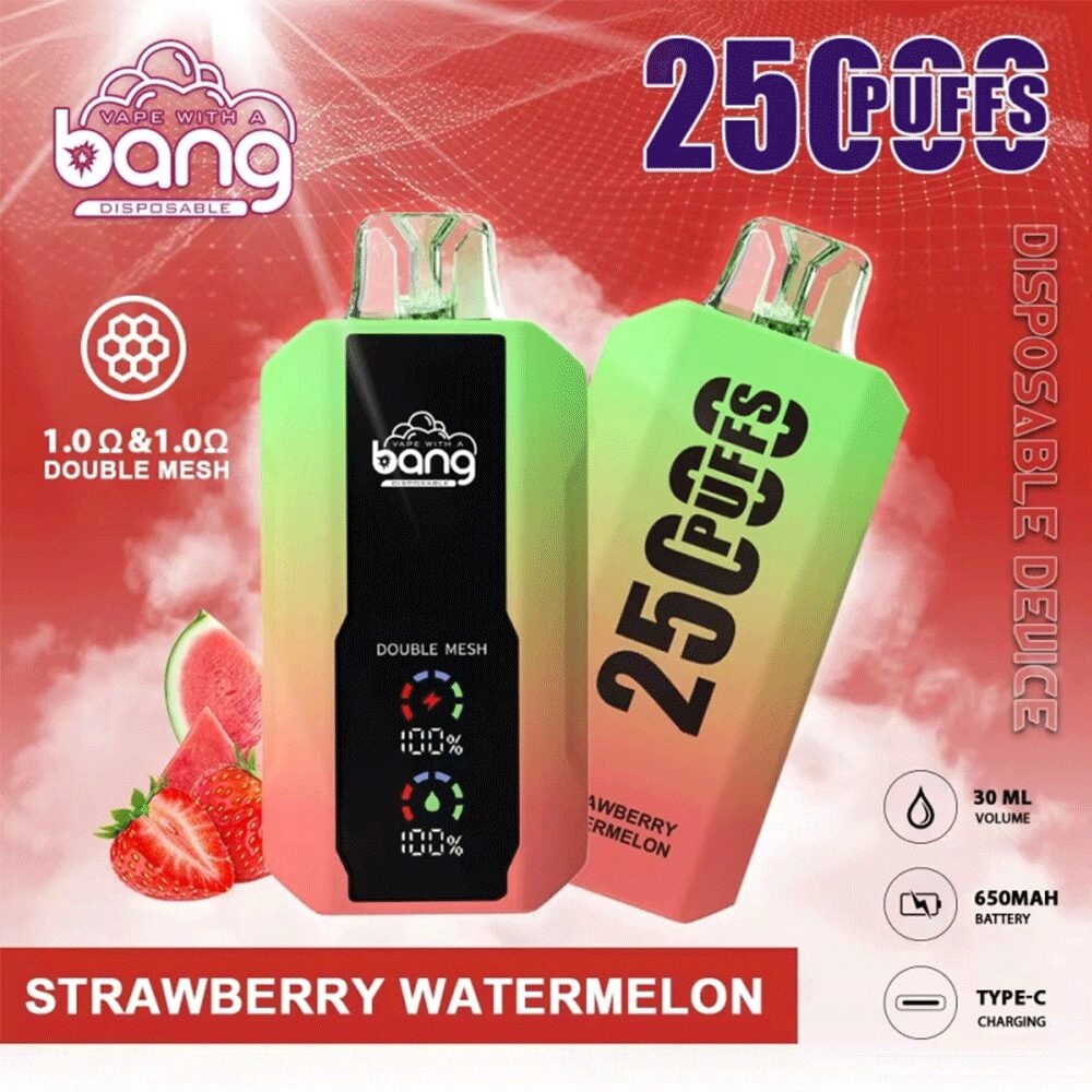 Bang 25000 25k Puffs 0% 2% 3% 5% Nicotine New LED Display Vape Pod in Strawberry Watermelon flavor
