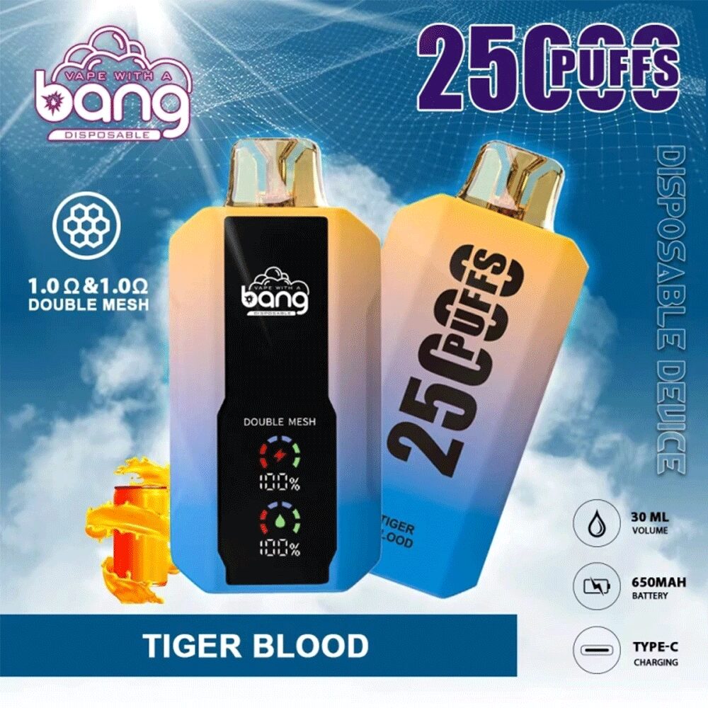 Bang 25000 25k Puffs 0% 2% 3% 5% Nicotine New LED Display Vape Pod in Tiger Blood flavor