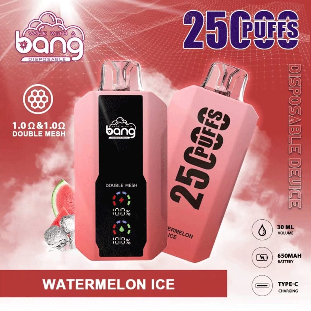 Bang 25000 25k Puffs 0% 2% 3% 5% Nicotine New LED Display Vape Pod in Watermelon Ice flavor