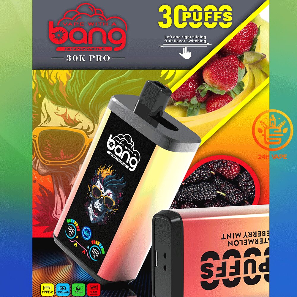 Bang 30K PRO 30000 Puffs Dual Flavor LED Disposable Vape in Black Dragon Ice & Strawberry Banana flavor