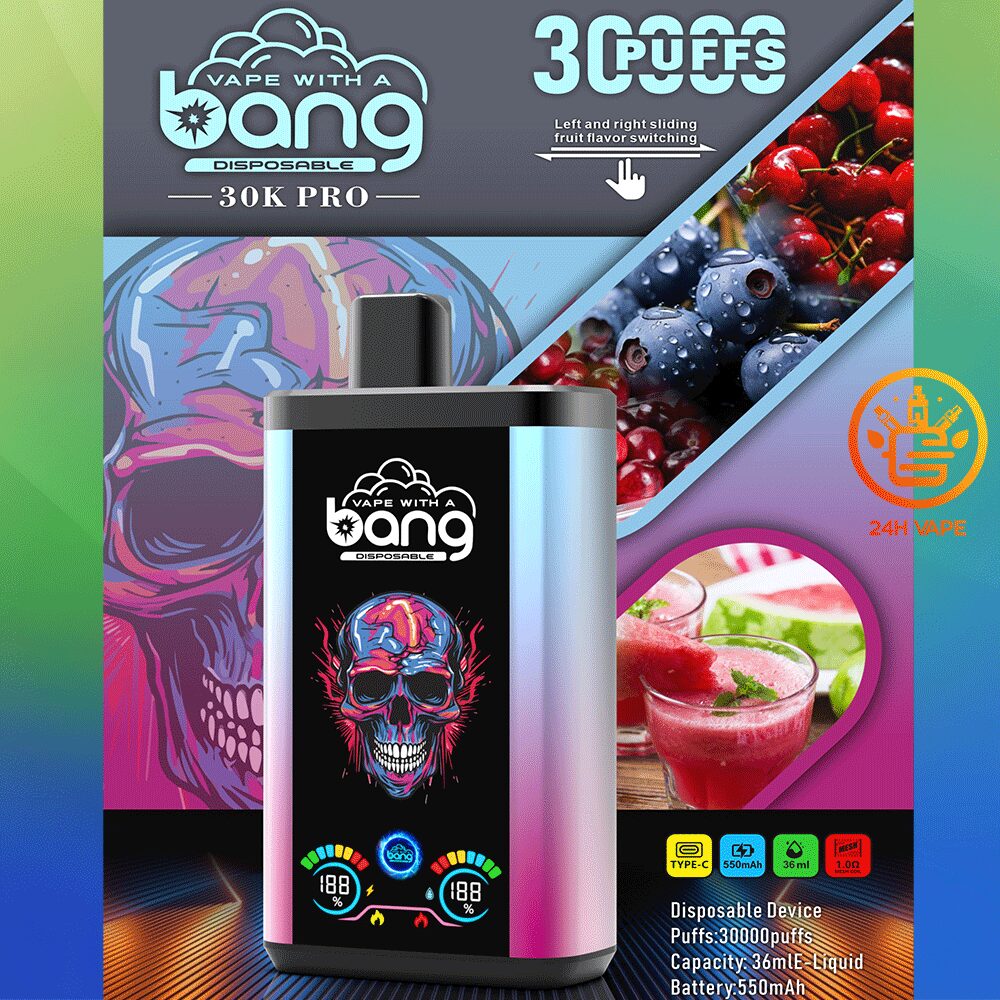 Bang 30K PRO 30000 Puffs Dual Flavor LED Disposable Vape in Blueberry Cherry Cranberry & Watermelon Berry Boom flavor