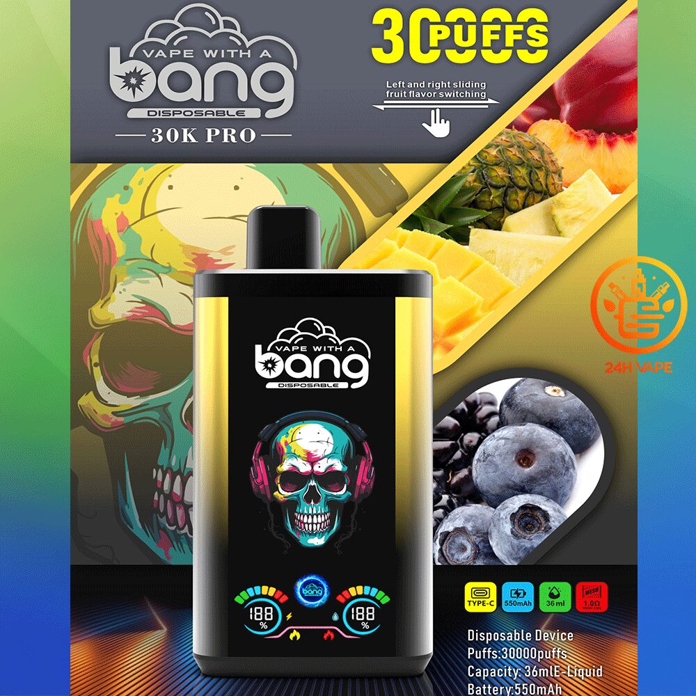 Bang 30K PRO 30000 Puffs Dual Flavor LED Disposable Vape in Double Apple & Kiwi Passion Fruit Pomegranate flavor