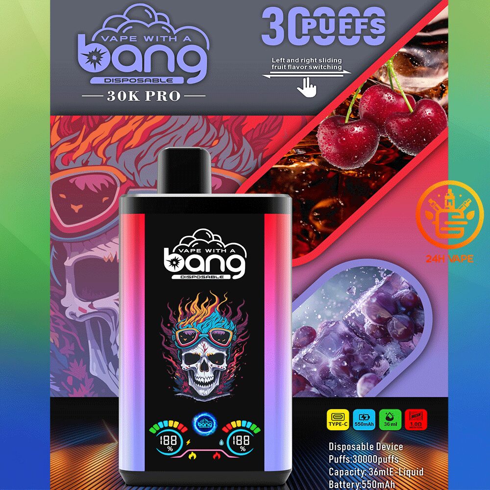 Bang 30K PRO 30000 Puffs Dual Flavor LED Disposable Vape in Grape Ice & Cherry Cola flavor