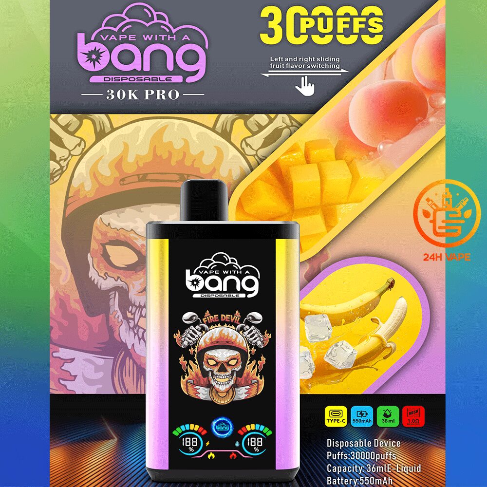 Bang 30K PRO 30000 Puffs Dual Flavor LED Disposable Vape in Mango Peach & Banana Ice flavor
