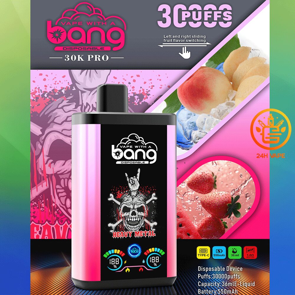 Bang 30K PRO 30000 Puffs Dual Flavor LED Disposable Vape in Peach Ice & Strawberry Watermelon flavor