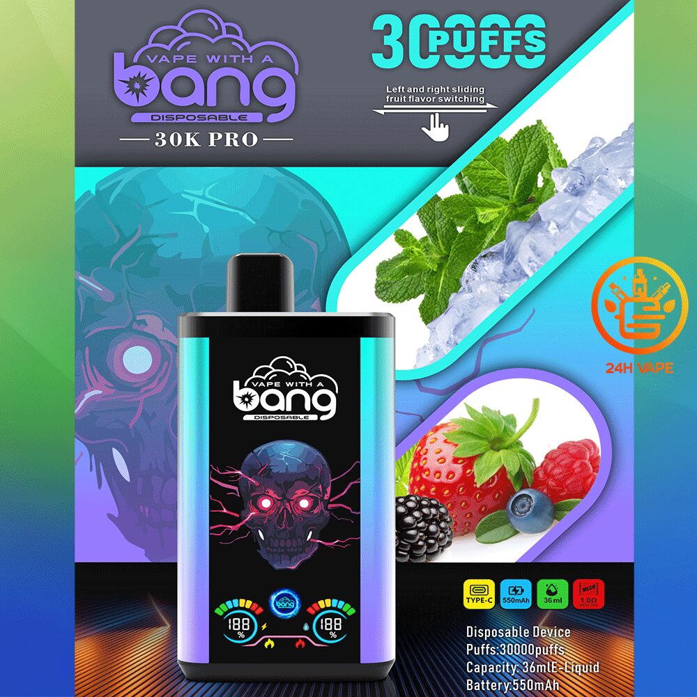 Bang 30K PRO 30000 Puffs Dual Flavor LED Disposable Vape in Peppermint Ice & Triple Berry flavor