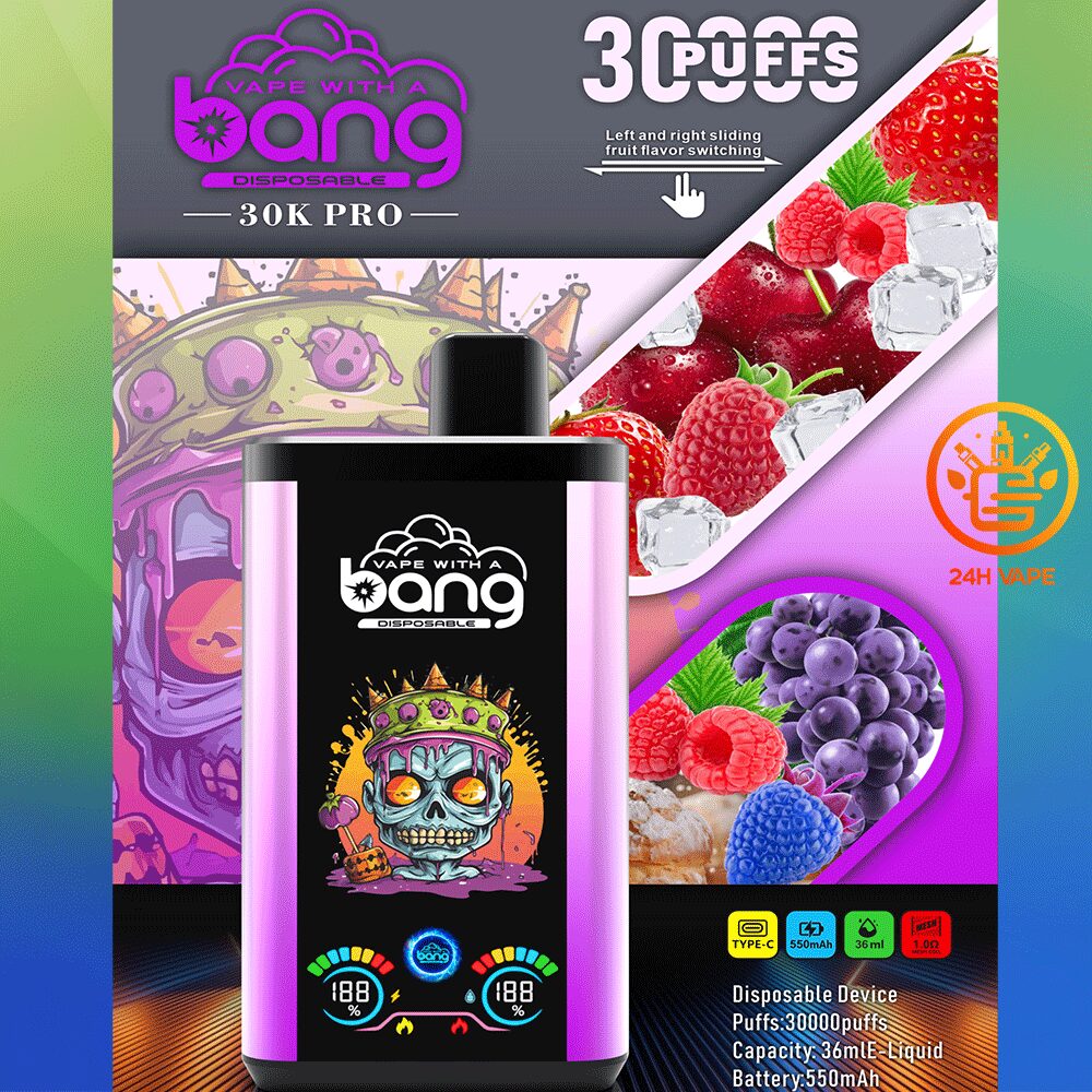 Bang 30K PRO 30000 Puffs Dual Flavor LED Disposable Vape in Purple Rain & Strawberry Raspberry Cherry Ice flavor