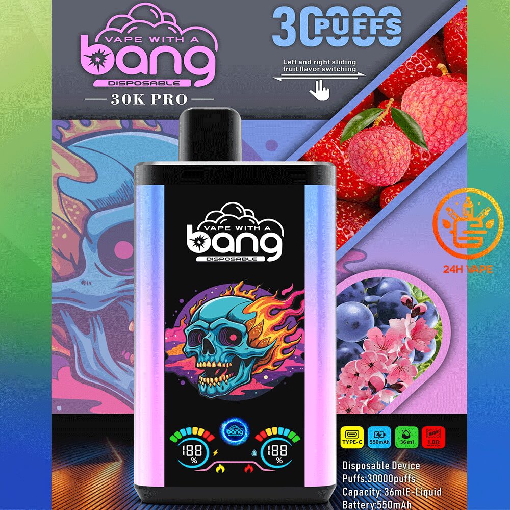 Bang 30K PRO 30000 Puffs Dual Flavor LED Disposable Vape in Sakura Grape & Strawberry Lychee flavor