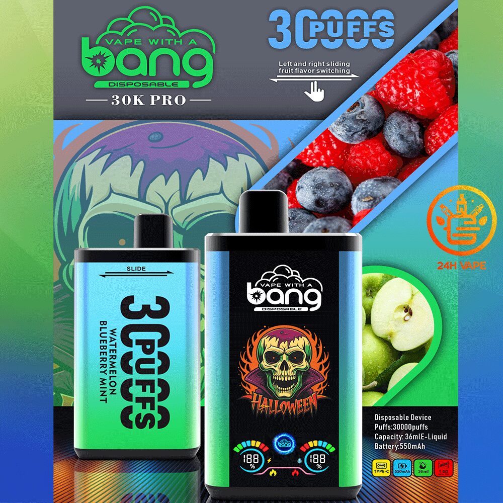 Bang 30K PRO 30000 Puffs Dual Flavor LED Disposable Vape in Sour Apple & Blueberry Raspberry flavor