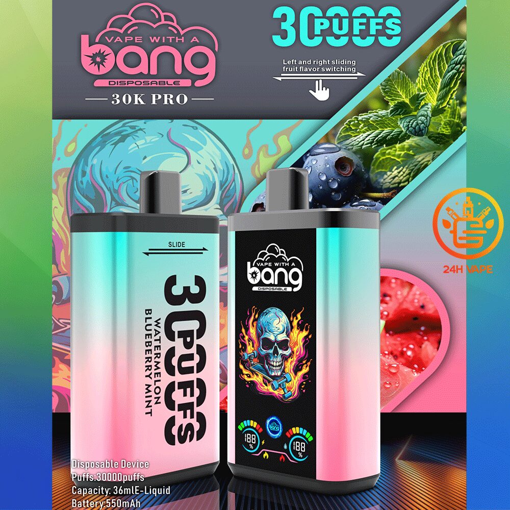 Bang 30K PRO 30000 Puffs Dual Flavor LED Disposable Vape in Watermelon & Blueberry Mint flavor