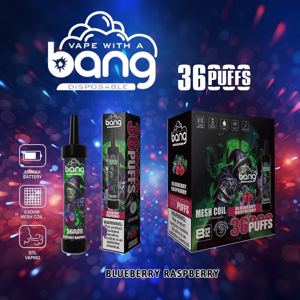 Bang 36000 36K Puffs 0% 2% 3% 5% Nicotine Disposable in Blueberry Raspberry flavor