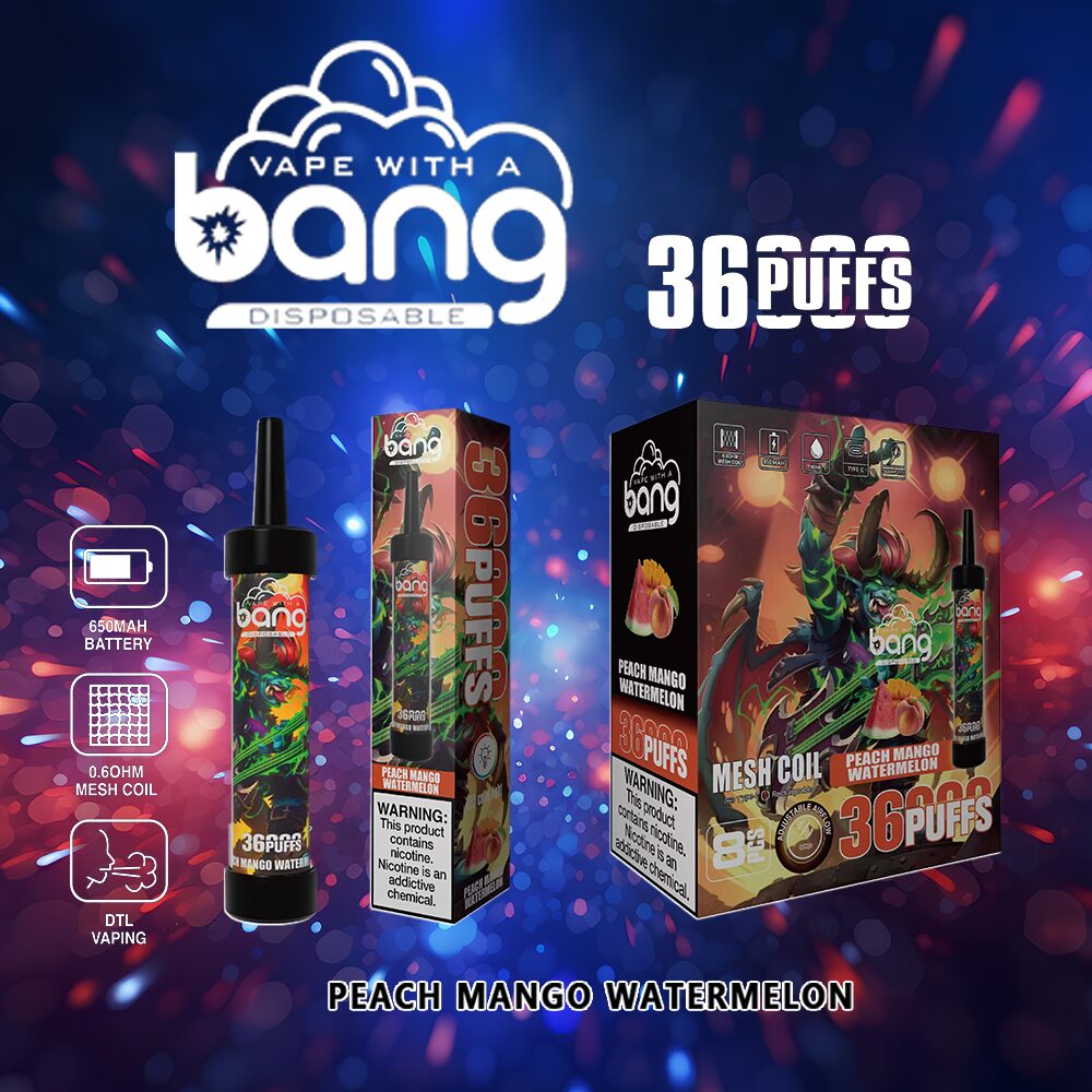 Bang 36000 36K Puffs 0% 2% 3% 5% Nicotine Disposable in Peach Mango Watermelon flavor