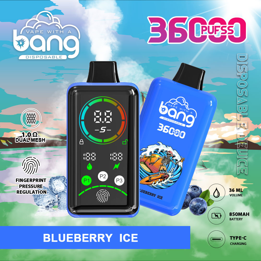 Bang 36000 Power Advanced Fingerprint Power Regulation 36K Puffs Disposable Vape in Blueberry Ice flavor