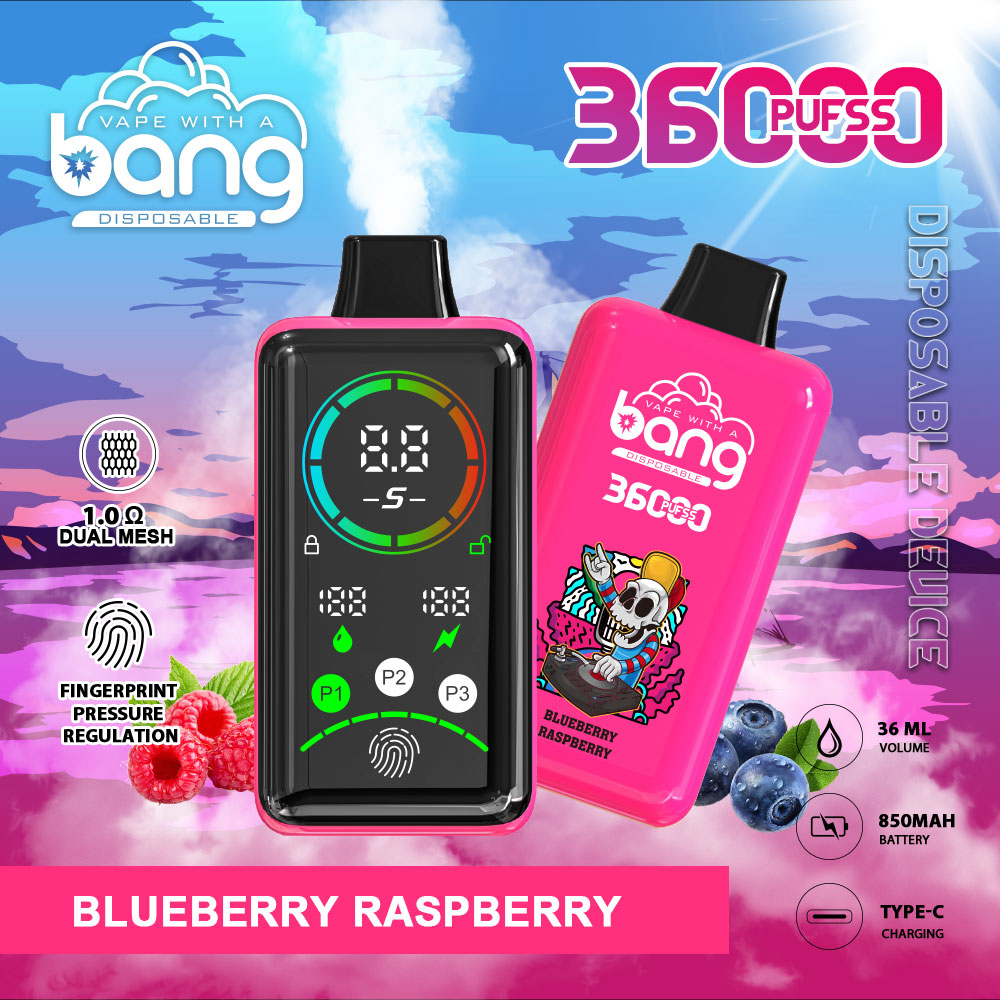 Bang 36000 Power Advanced Fingerprint Power Regulation 36K Puffs Disposable Vape in Blueberry Raspberry flavor